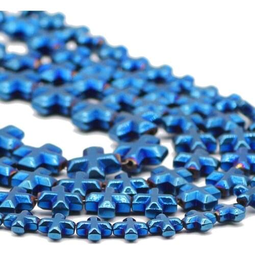 Cross Jesus Blue Hematite Natural Stone Spacer Loose Beads For Jewelry Making Handmade DIY Bracelet Pendant Accessories 6/8/10MM