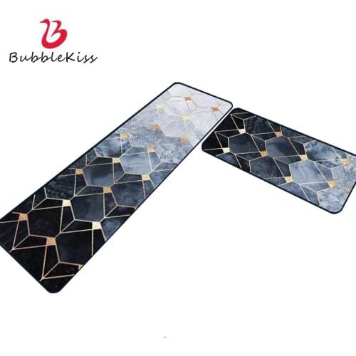 Bubble Kiss Kitchen Carpet Home Custom Rug Dark Blue Gradient Floor Mats Gold Line Geometric Pattern Foot Pad Bedroom Decoration