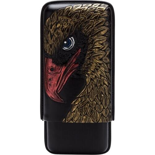 LUBINSKI Genuine Leather Hawk Cow Leather Cigar Moisturizing Tube Portable Cigar Case Tool 3 Tubes For Tobacco Storage