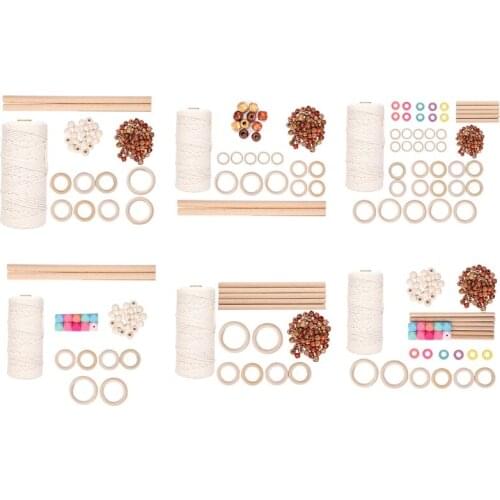 Macrame Cord Kit Natural Cotton Rope Wood Beads Ring Wooden Sticks for Craft DIY