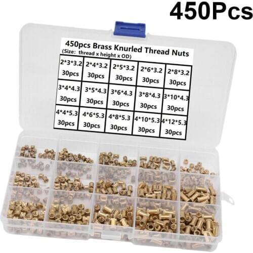 450Pcs M2-M4 Brass Knurled Nut Round Nut Classification Kit Fastener Set for 3D Printer