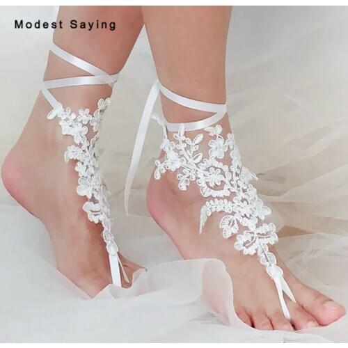 Real Ivory Unique Fashion One Pair Lace Wedding Barefoot 2018 Wear Summer Bridesmaid Yoga Footwear Beach Anklet for Bridesmaids