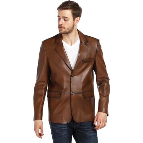 Genuine Soft Leather Handmade Brown Man Jacket Blazer Style High Quality Lambskin Autumn Winter Gift For Valentines Day