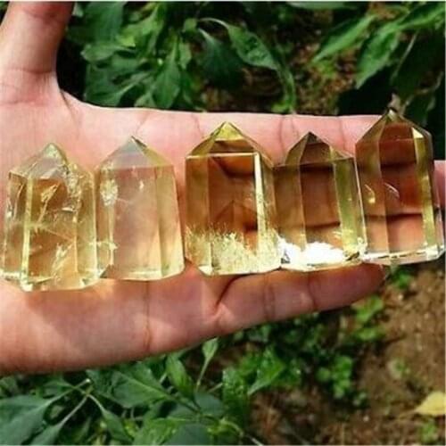 Natural yellow crystal pillar,single point lemon yellow crystal for household decoration