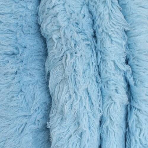 Sky Blue Shaggy Wool Fur Fluffy Baby Posing Fabric Fur Nebworn Cover Blanket Natural Curly Wool Backdrop Bean Bag Blanket Props