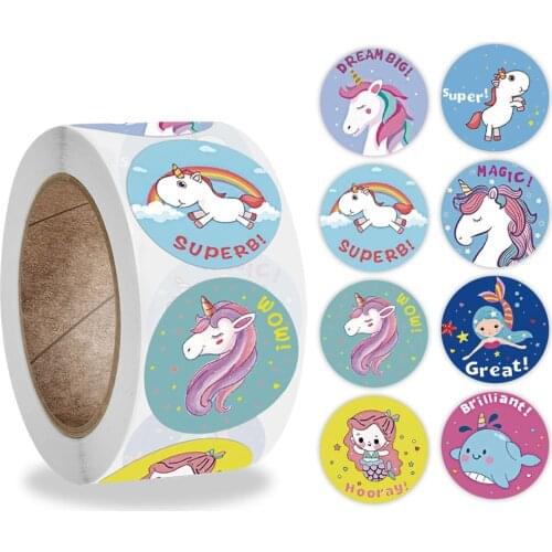 New Reward Sticker Kids Toy Mermaid Unicorn Animal Cute Pattern 500pcs/Roll School Teacher Supplies Sticker For Children Gifts