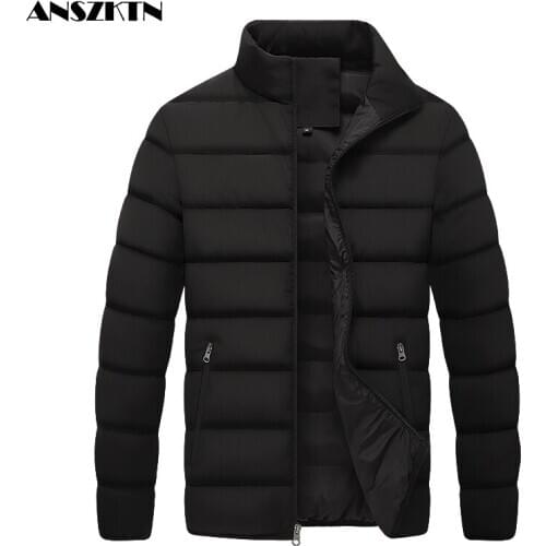 ANSZKTN New autumn winter mens casual cotton-padded jacket bread standing-collar warm coat