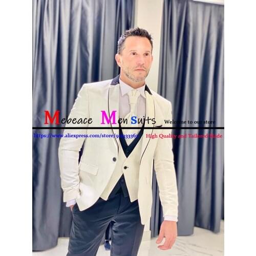2021 New Fashion White Groom Wedding Suits Mens Formal Business Slim Fit 3 Piece Sets Suits Custom Made Prom Party Blazer