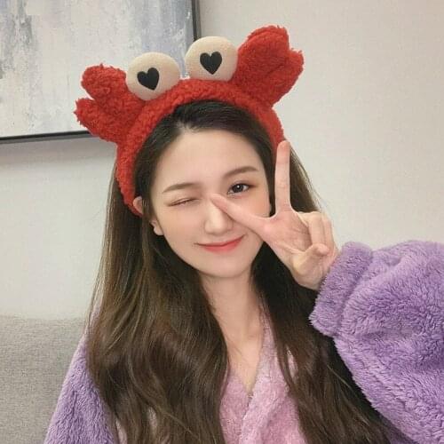 New Cute Non-slip Crab Hairbands Funny Plush Wash Face Headband For Women Girls Kid Cartoon Hair Accessories Turban Headwear
