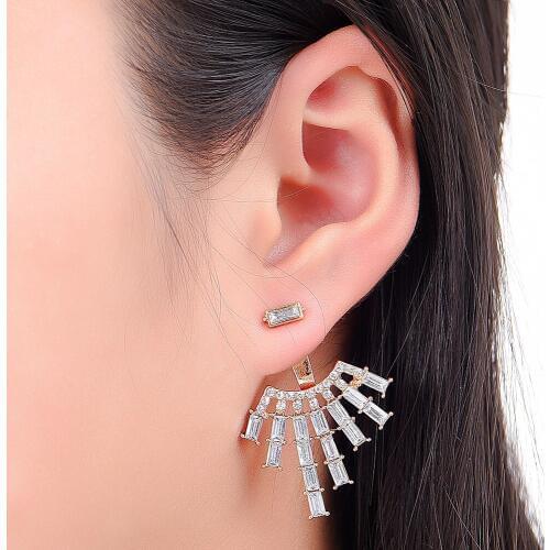 New Fashion High Quality Zircon Geometric Crystal Earrings For Women Double Side Irregular Gold Silver Earrings Female Jewelry