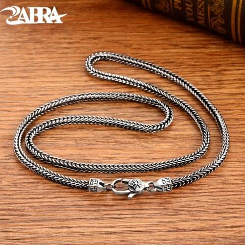 ZABRA 925 Sterling Silver Foxtail Chopin Spring Buckle Necklace Men women 3.5mm 60/65cm Vintage Biker Party Fathers day Jewelry