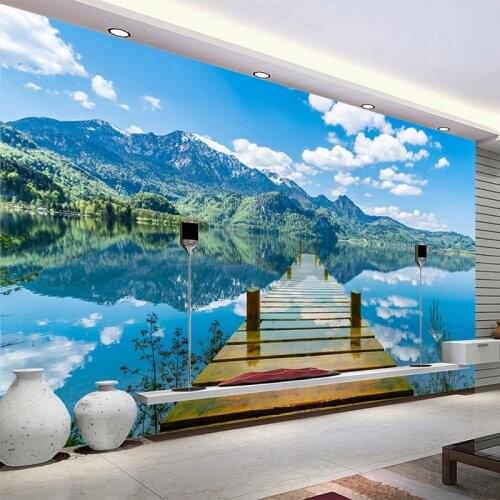 Custom 3D Wallpaper Nature Scenery Blue Sky Wooden Bridge Lake Photo Wall Mural Living Room TV Sofa Backdrop Wall Paper