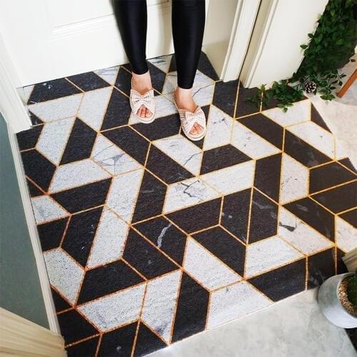 PVC Silk Loop Dust-proof Printed Doormat Marble Geometry Black Golden Outdoor Door Mats Shoes Scraper for Bathroom Area Rugs