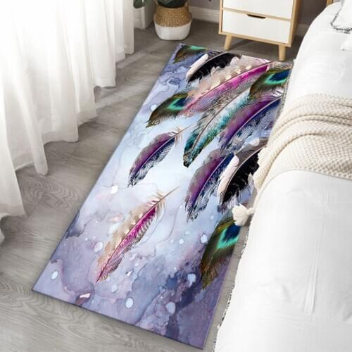Romantic Feather Printed Mat Bedroom Bedside Girl Room Flannel Anti-slip Kitchen Floor Mat Set Soft Bathroom Toilet Mat Washable