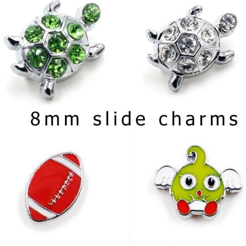 20pcs/lot Internal Dia 8mm slide Charm Turtle Soccer rhinestone DIY Accessories fit 8mm wide belt pet collar