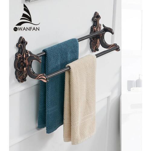 Towel Bars Bath Towel Holders Black Brass Wall Shelves Luxury European Style Towel Hangers Bathroom Accessories WF-88811