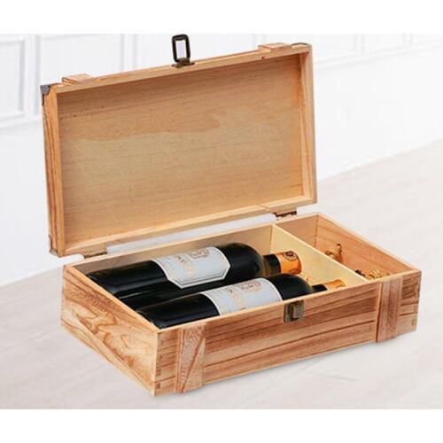 Vintage Wood 2 Red Wine Bottle Box Carrier Crate Case Storage Carrying Display Holder Birthday Party Christmas Gift