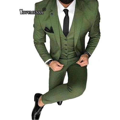 Y543 Green Men Suits For Wedding Custom Made 3 Pieces Smoking Blazer Masculino Tuxedos Slim Fit Pekaed Lapel Jacket+Vest+Pants