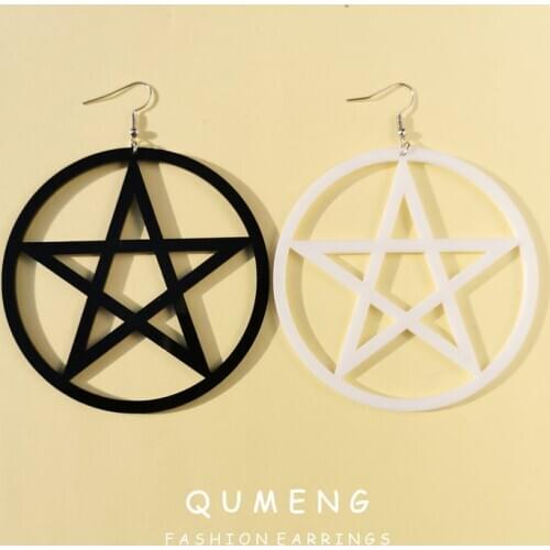 QUMENG 2020 Big Black White Pentagram Acrylic geometric stud Earrings for Women Lightweight Classic Large Star Earrings Jewelry