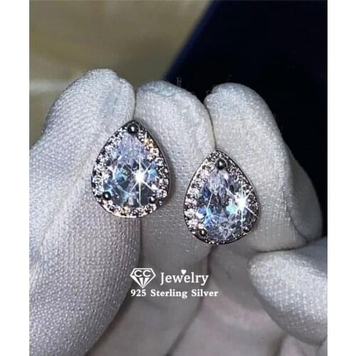 Stud Earrings For Women S925 Silver Stamp Water Drop Cubic Zirconia Brincos Wedding Bridal Jewelry Simple Accessories CCE051