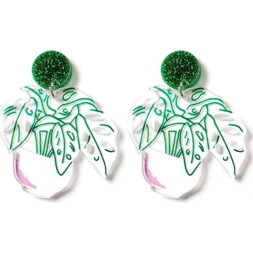 Women Drop Dangle Earrings Weird Big Long Punk Hip hop Green Plant Fashion Jewelry