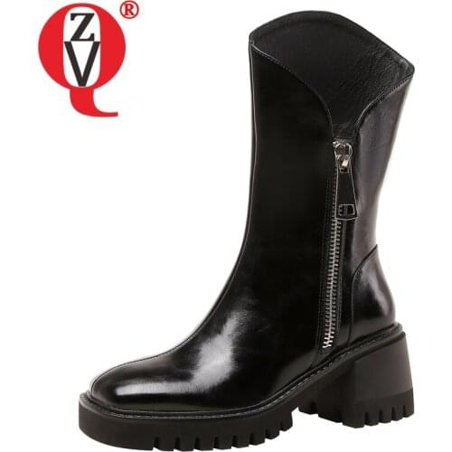 ZVQ Women winter New Style Fashion Mid-tube boots Square Toe Solid color Side zipper Comfortable ventilation Concise Mature