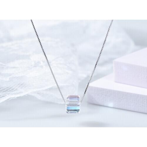 Square Women Silver Collar Pendant Necklace Women Magic Cube Crystal S925 Silver Necklace Women Elegant Jewelry Gift