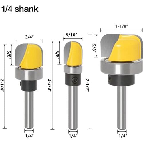 3 Pieces 6.35mm 1/4" Shank Diameter Bowl & Tray Template Router Bits Set Woodworking Milling Cutters Kit