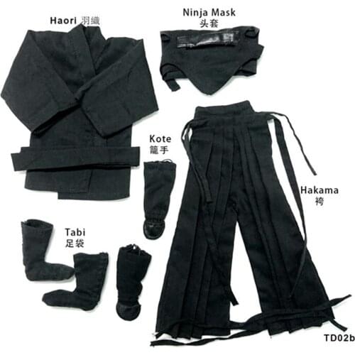 1/6 Male Black Samurai Ninja Costume Clothing Sets Black Figure Clothes Set Japanese for 12'' Action Figure Body