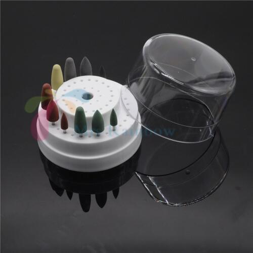 10/Pcs Dental Silicone Rubber Polishers Drill Burs & Plastic Bur Holder White Case 60 Holes Kits Dentist Lab Tools