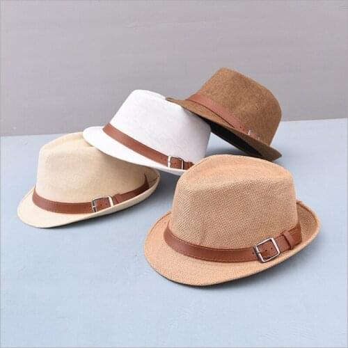 2021 Summer Fashion Jazz Women Straw Hat Beach Men Sun Hat Casual Panama Male Cap Belt Buckle Striped Straw Hat Visor Cap