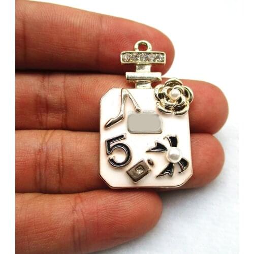 5pcs/lot Big Size 41*24mm Rhinestone Perfume Enamel Charms Gold Tone Pendants Floatings DIY Jewelry Making Handmade Craft