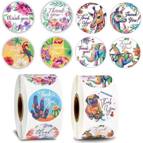 500pcs/roll Creative Flowers Thank You Round Stationery Stickers Package Seal Labels DIY Grift Bag /box Decoration Stickers