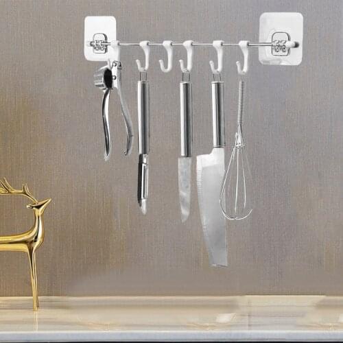6 Hooks Kitchen Rail Rack Bathroom Organizer Removable Hooks BBQ Tools Measuring Spoons Coffee Mug Cups Tags Coats