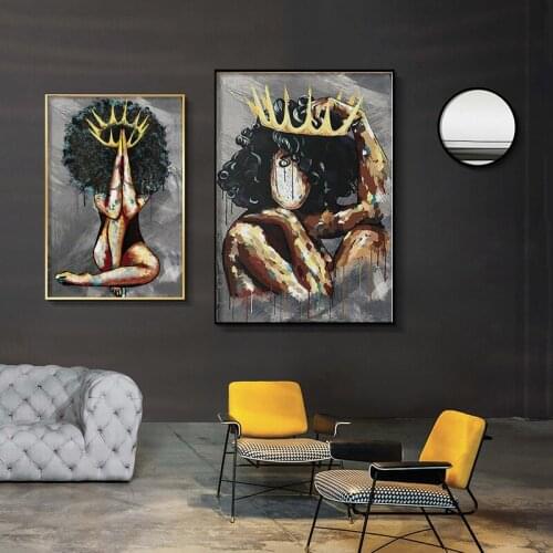 African Sexy Queen Portrait Poster and Printed Wall Art Abstract Canvas Painting Printing Decoration Picture Living Room Gift