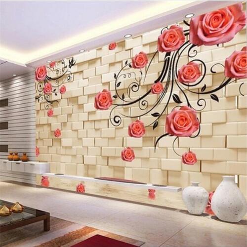 Beibehang Custom large wallpaper 3d photo mural brick wall red rose vine TV background wall papers home decor mural 3d wallpaper