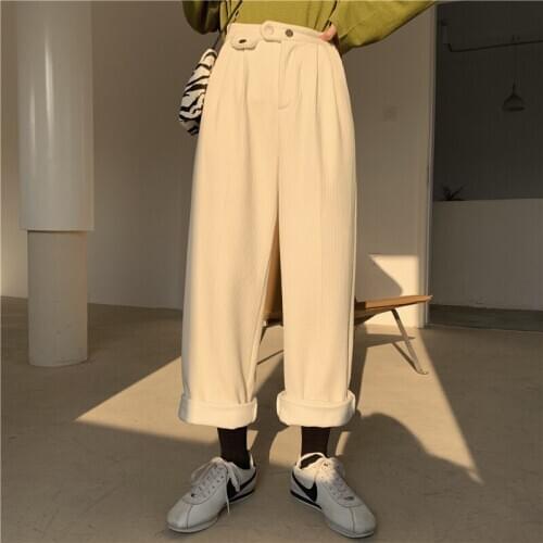 Alien Kitty 2020 New Pants Women Loose Solid Corduroy High Waist Pants Long Trousers Korean Style Casual All-match Bottoms