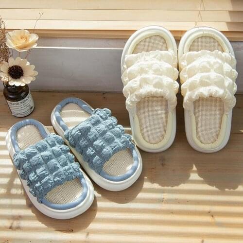 Cartoon Linen Deodorant Thick Platform Slippers Indoor Slipper Soft Anti-Slip Couples Home Floor Slides Ladies Summer Shoes