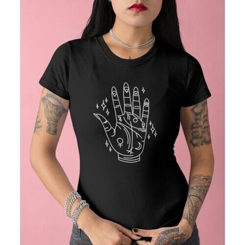 Palm Reading T-shirt Funny Summer Palmistry Hand Wiccan Tshirt Aesthetic Women Mystical Gothic Black Witchy Tops Streetwear