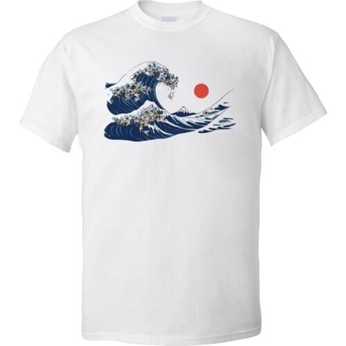 T-shirt The great wave of frenchie Tops Tees for Men Cute NEW YEAR DAY Round Neck Cotton Short Sleeve T Shirt Casual TShirt