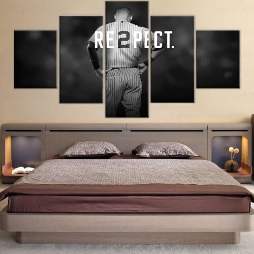 HD print 5 piece canvas painting baseball player respect derek jeter posters wall art 5 panels Inspirational sports canvas art