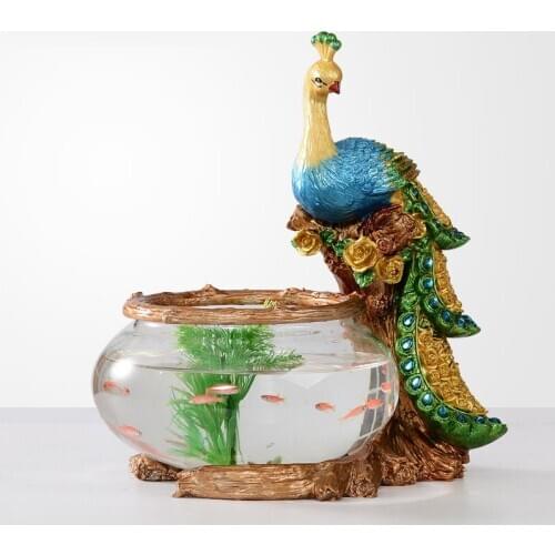 Good art glass desktop Mini European decor Home Furnishing peacock small aquarium living room decoration