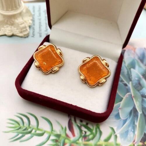 Exquisite Jewelry-Accessories Stud Earrings Yellow Resin Square Fashionable Stylish Modern Female Girls