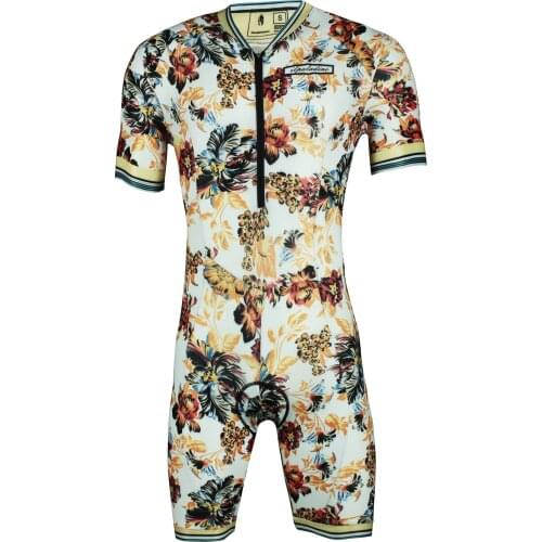 Quality Mens Short Sleeve Triathlon Coverall Clothing Lycra Flower Tri Suit Breathable Mountain MTB Road Bike Cycling Jersey