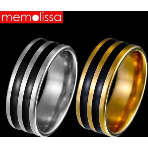 MeMolissa Jewelry Black Rings For Men Stainless Steel Enamel Mens Ring Jewelry 8mm