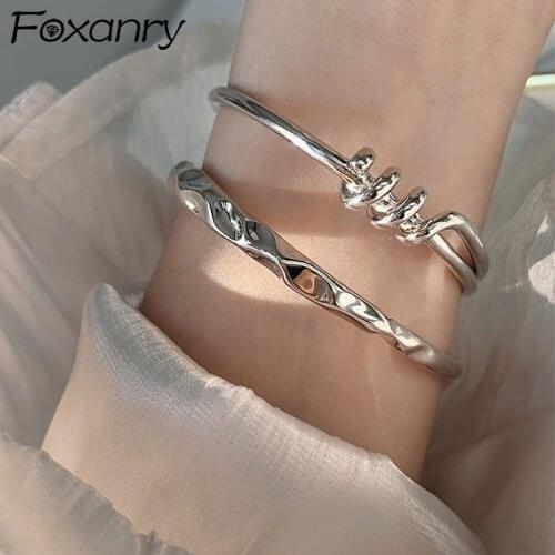 Foxanry Minimalist 925 Sterling Silver Bracelets Elegant Charm Glossy Winding Lines Bangles New Trendy Party Jewelry Girl Gifts
