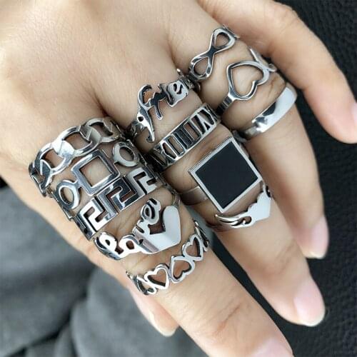 Trendy Multi-Piece Ring Set Crystal Geometric Ring for Women Fashionable Bohemian Jewelry New Gifts for 2021