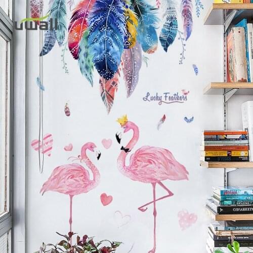 Nortic Flamingo Colorful Feather Wall Stickers Home Decor Living Room Bedroom Background Wall Decoration Self Adhesive Sticker