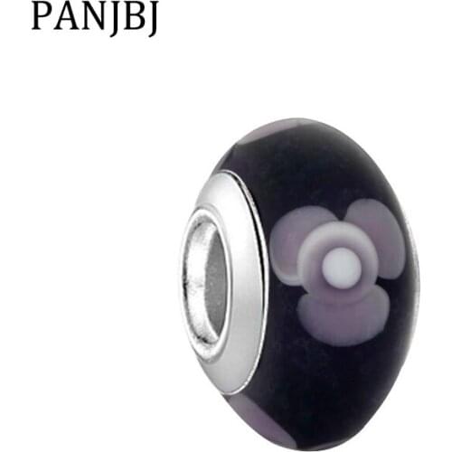 New Original Alloy Bead European Murano Glass Bead Aolly Charm Purple Flower Charms Fit Bracelets DIY Women Jewelry