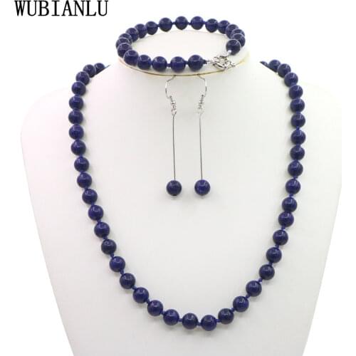 2015 Charming women hot sale 8mm Egyptian Lapis Lazuli Round Beads necklace bracelet earrings set Jewelry Wholesale and retail